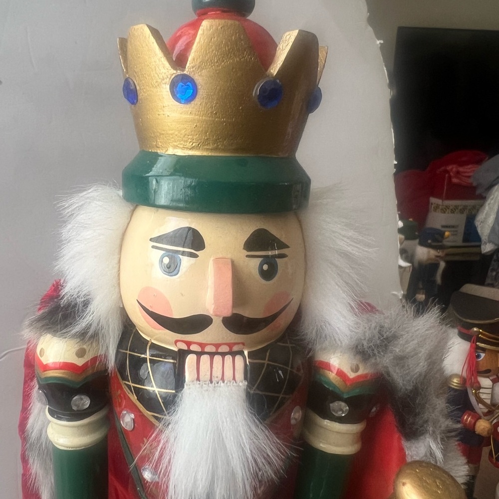 Christmas Nutcracker 15” Wooden KING With Staff Ornate Holiday